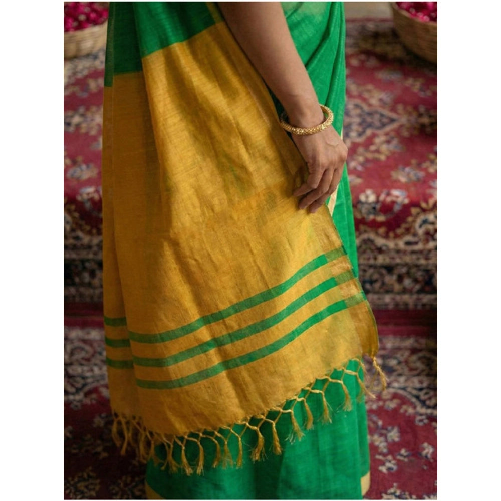 Women's Cotton Printed Saree — Green · 1009