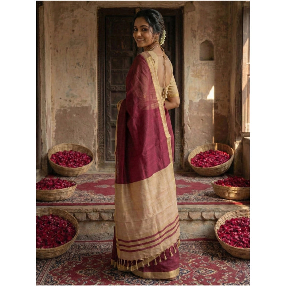 Women's Cotton Printed Saree — Wine · 1011