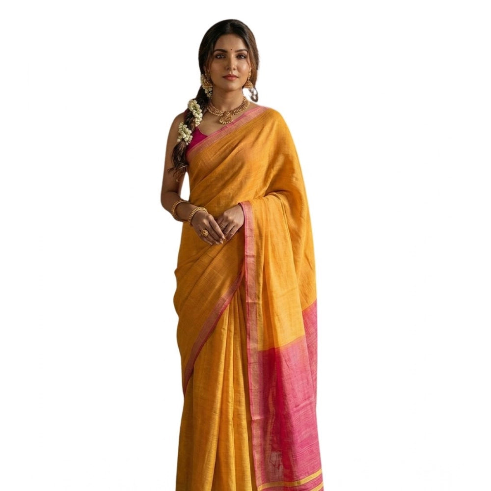 Women's Cotton Printed Saree — Yellow · 1012