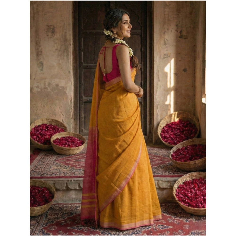 Women's Cotton Printed Saree — Yellow · 1012