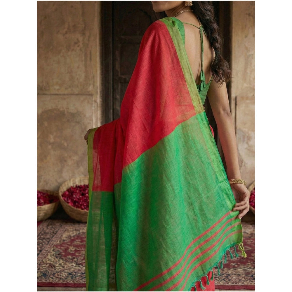 Women's Cotton Printed Saree — Red · 1013