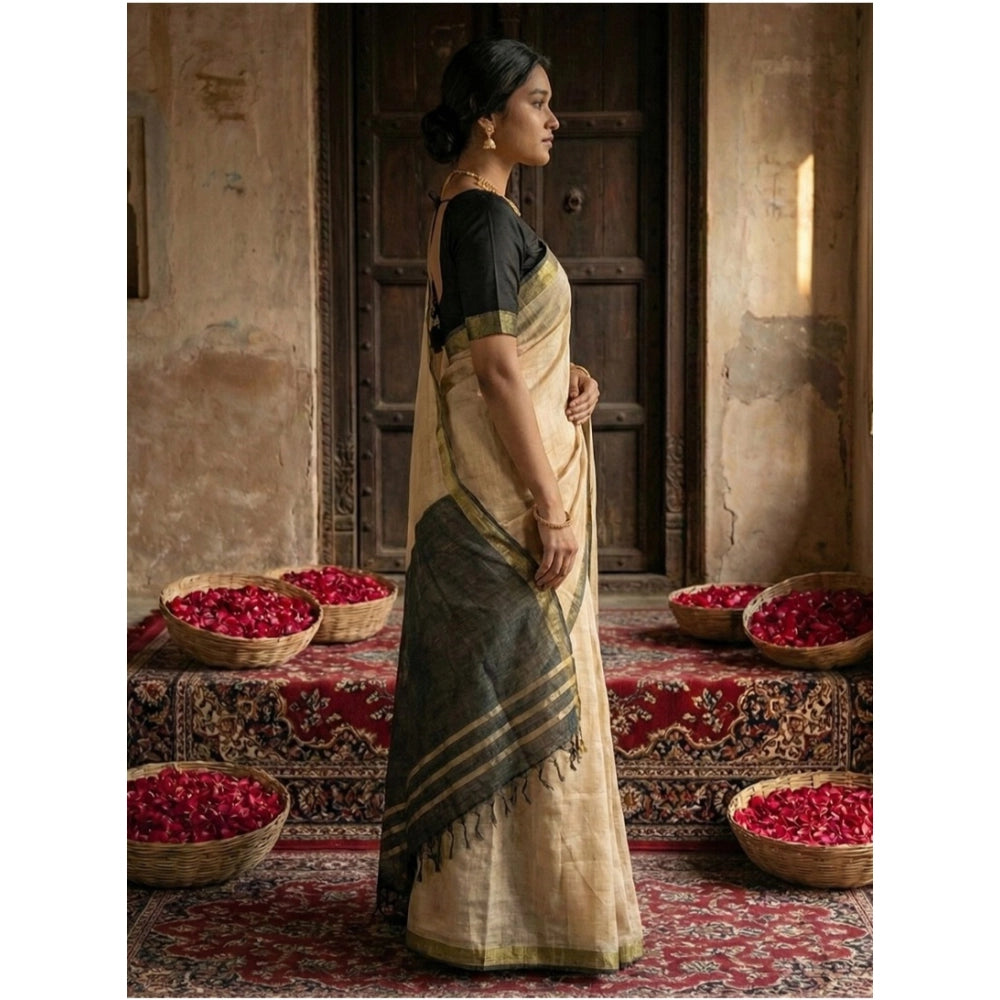 Women's Cotton Printed Saree — Beige · 1014