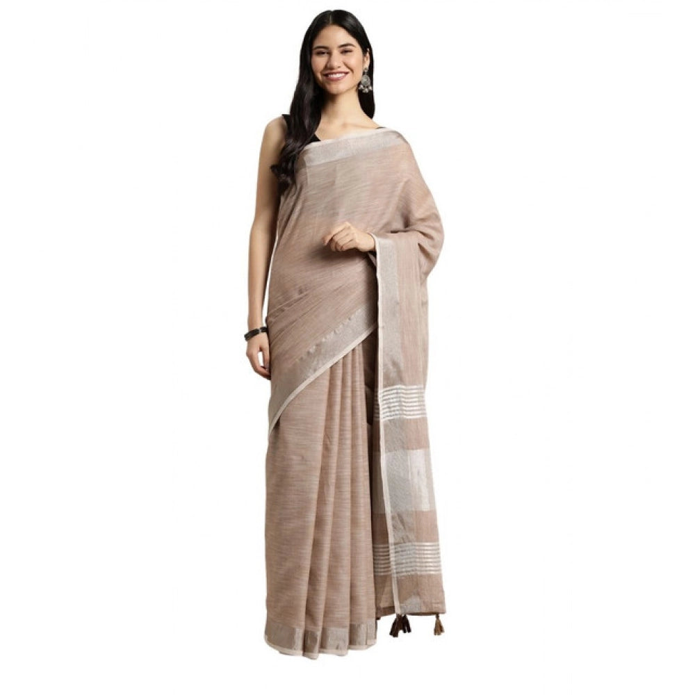 Women's Linen Cotton Printed Saree — Beige · 1016