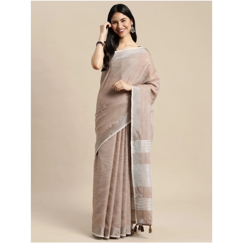 Women's Linen Cotton Printed Saree — Beige · 1016