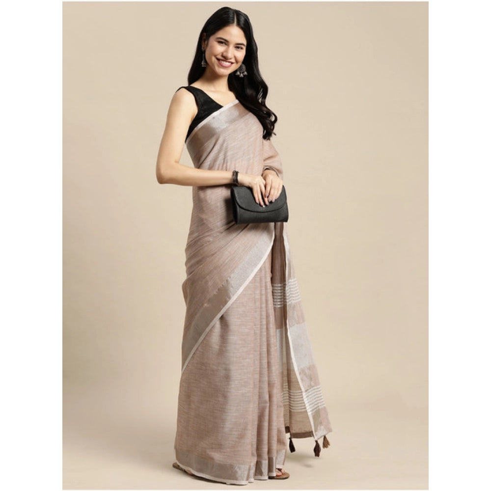 Women's Linen Cotton Printed Saree — Beige · 1016