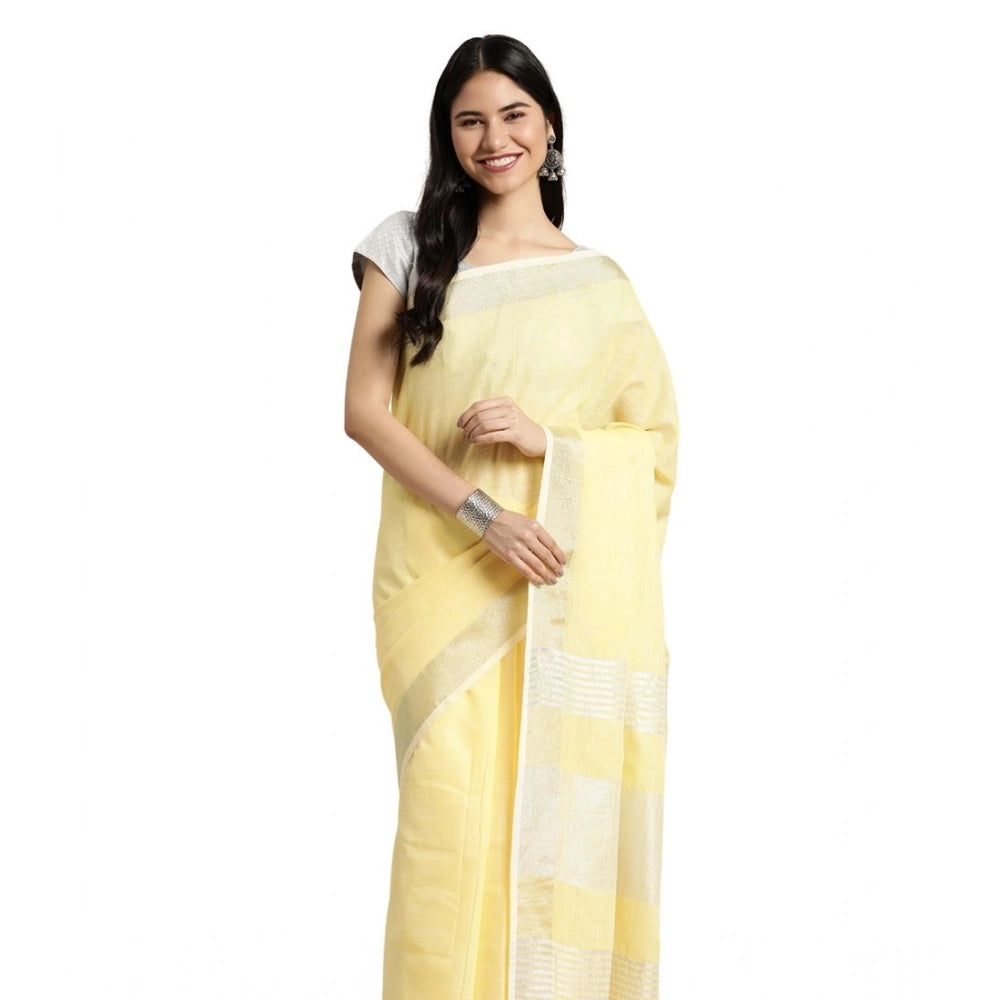 Women's Linen Cotton Printed Saree — Yellow · 1017