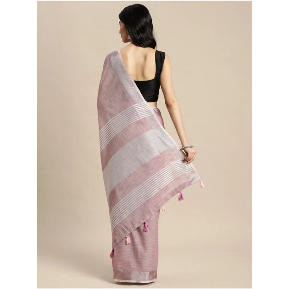 Women's Linen Cotton Printed Saree — Purple · 1018