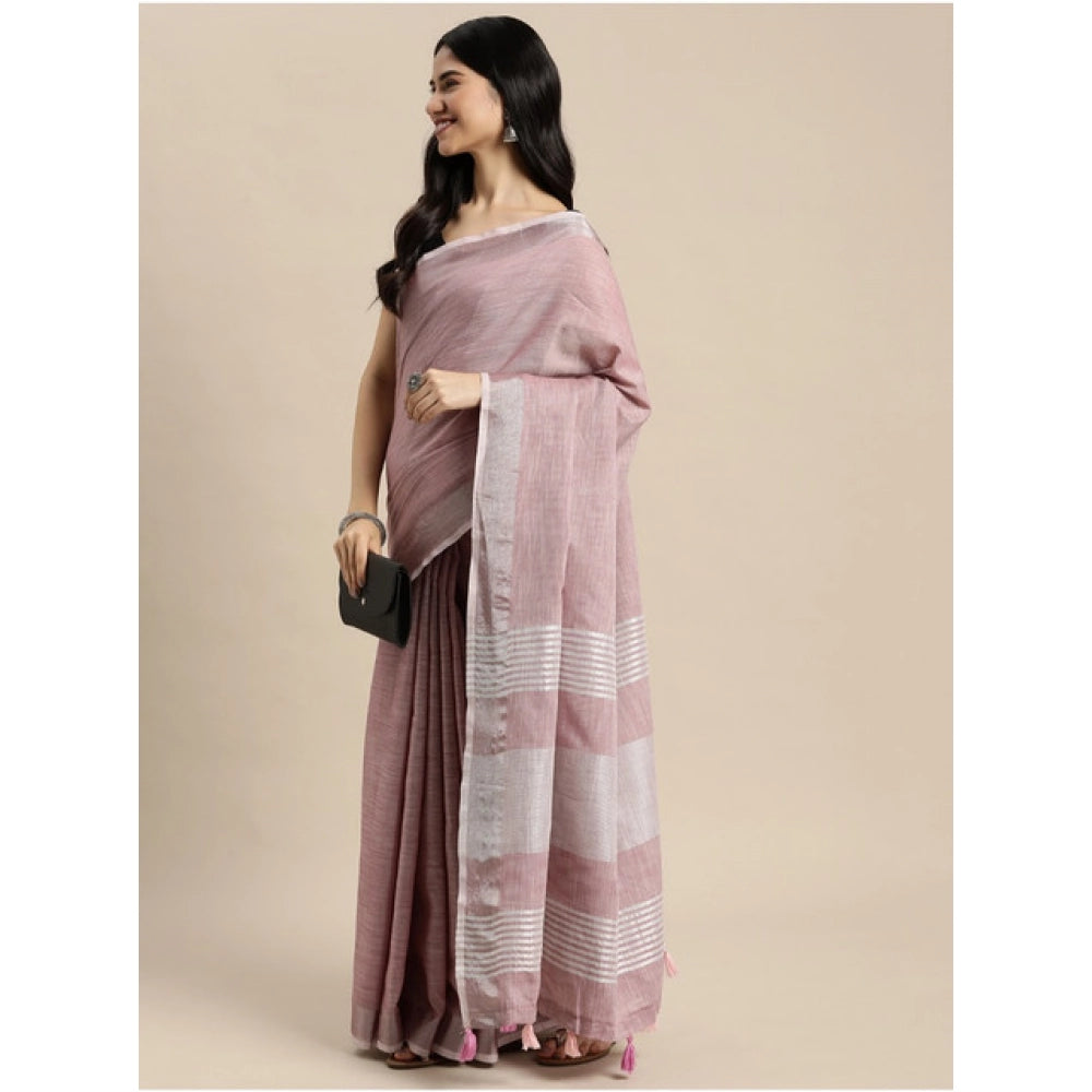 Women's Linen Cotton Printed Saree — Purple · 1018