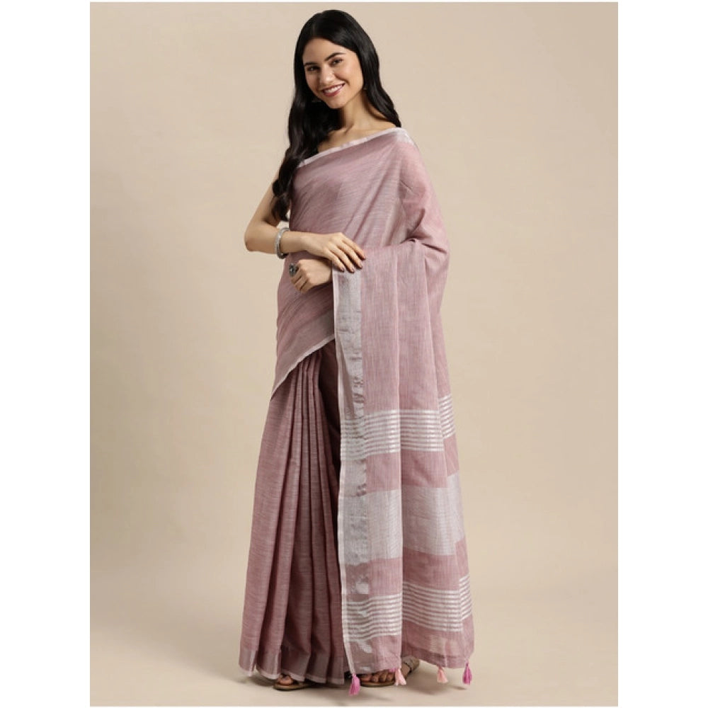 Women's Linen Cotton Printed Saree — Purple · 1018