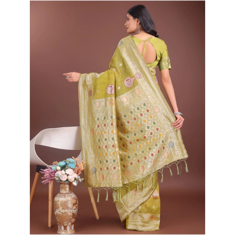 Women's Linen Cotton Printed Saree — Mustrad