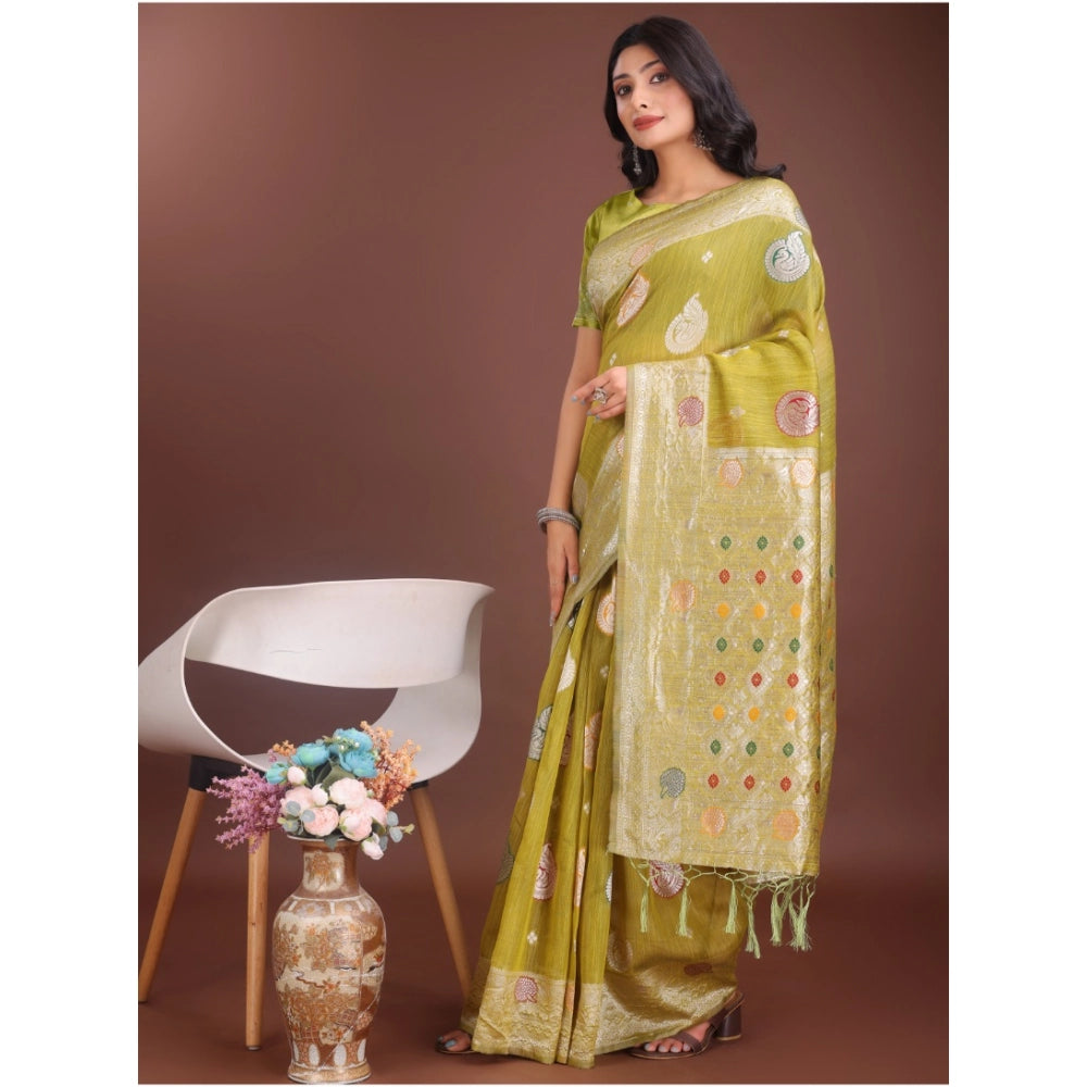 Women's Linen Cotton Printed Saree — Mustrad