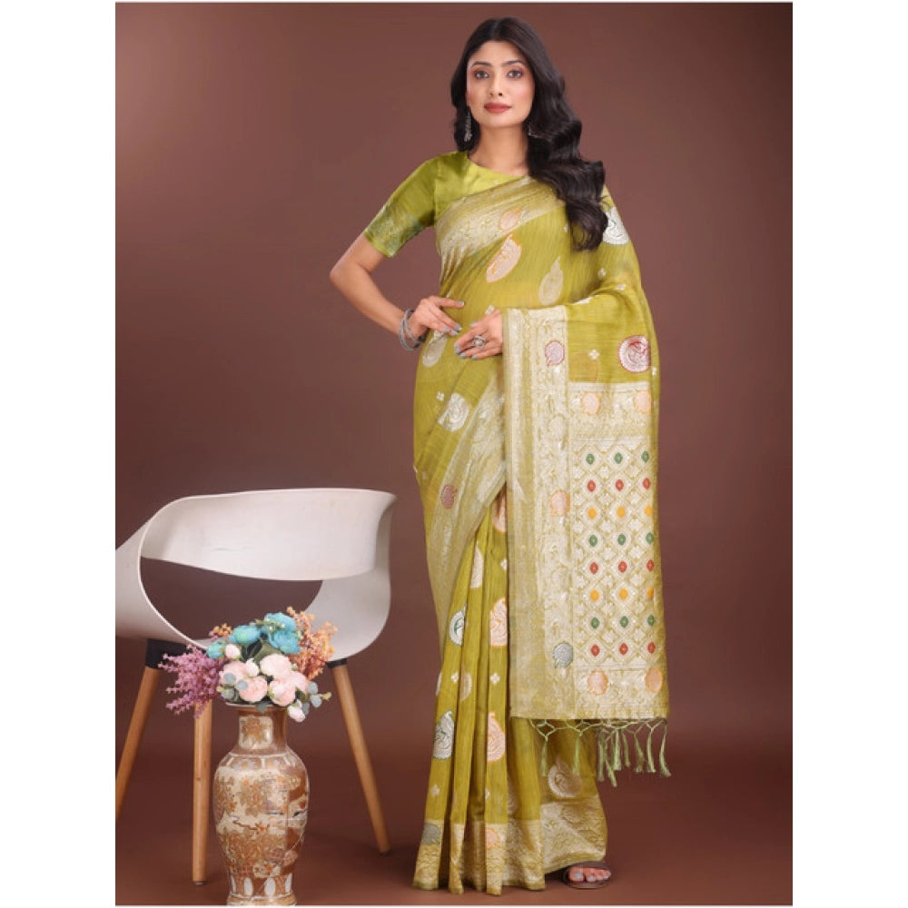 Women's Linen Cotton Printed Saree — Mustrad