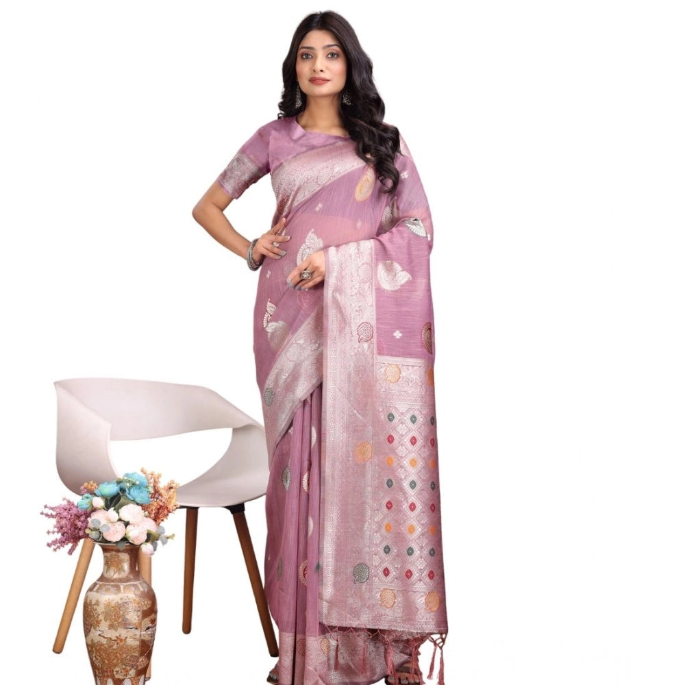 Women's Linen Cotton Printed Saree — Purple · 1024