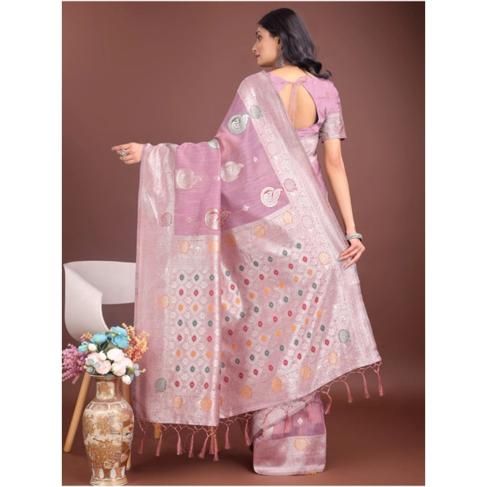 Women's Linen Cotton Printed Saree — Purple · 1024