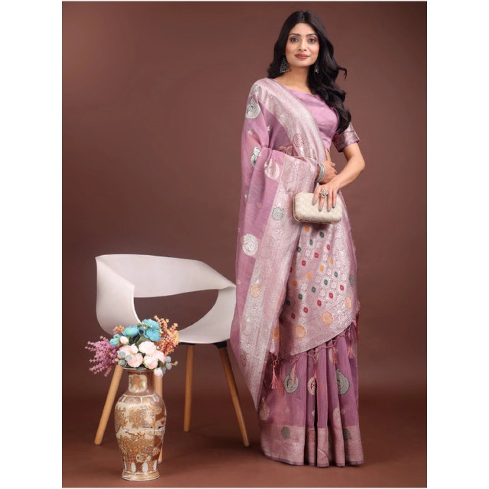 Women's Linen Cotton Printed Saree — Purple · 1024