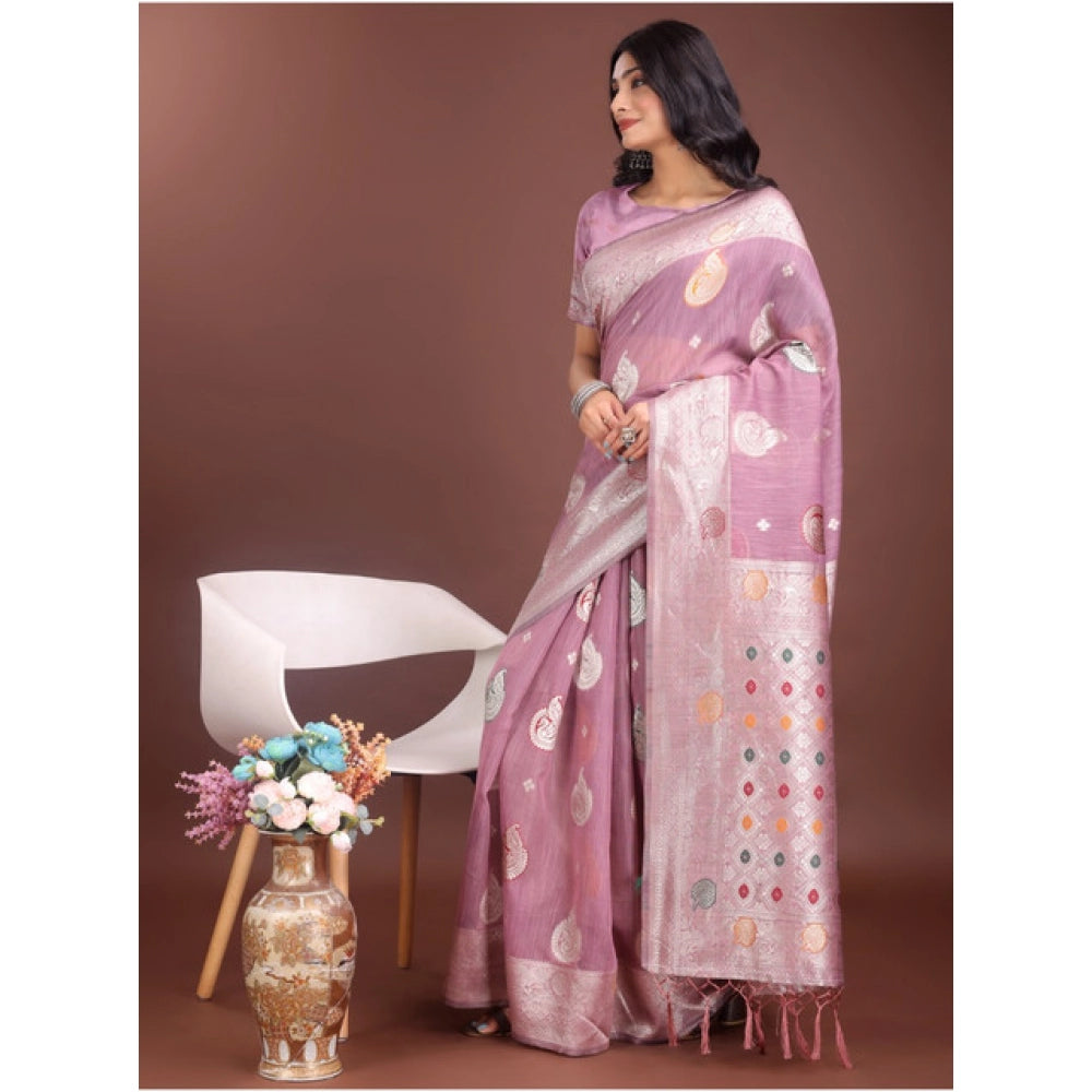 Women's Linen Cotton Printed Saree — Purple · 1024