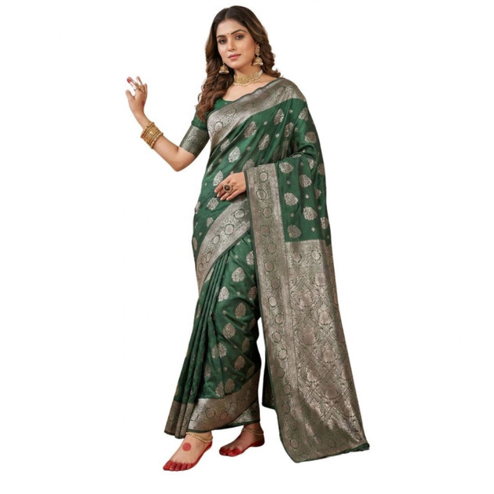 Women's Silk Blend Printed Saree — Dark Green · 1029