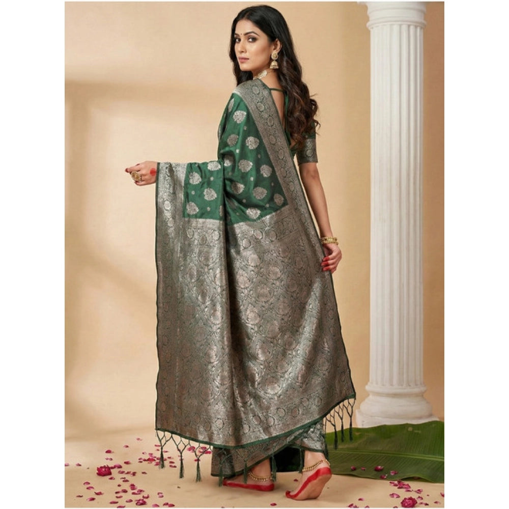 Women's Silk Blend Printed Saree — Dark Green · 1029