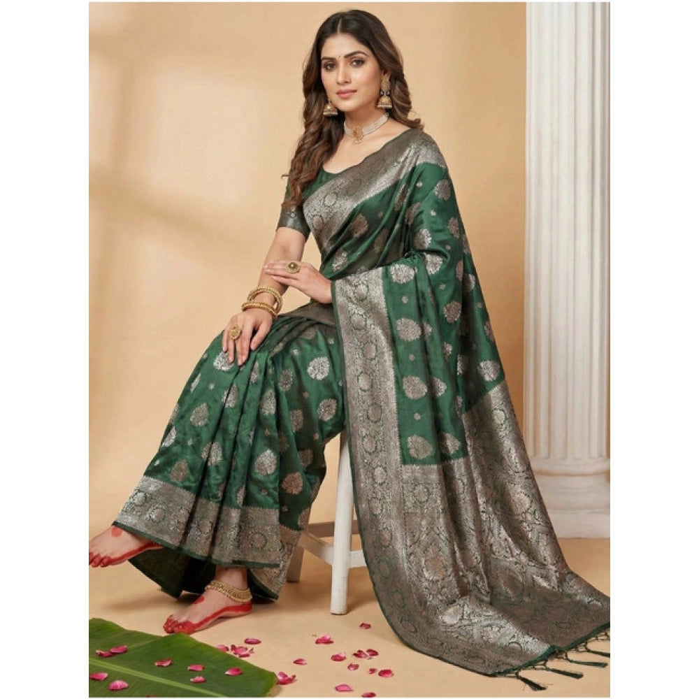 Women's Silk Blend Printed Saree — Dark Green · 1029