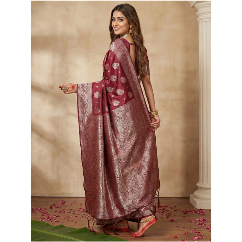 Women's Silk Blend Printed Saree — Maroon · 1031