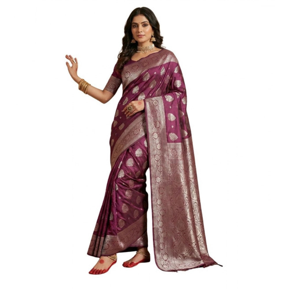 Women's Silk Blend Printed Saree — Purple · 1033