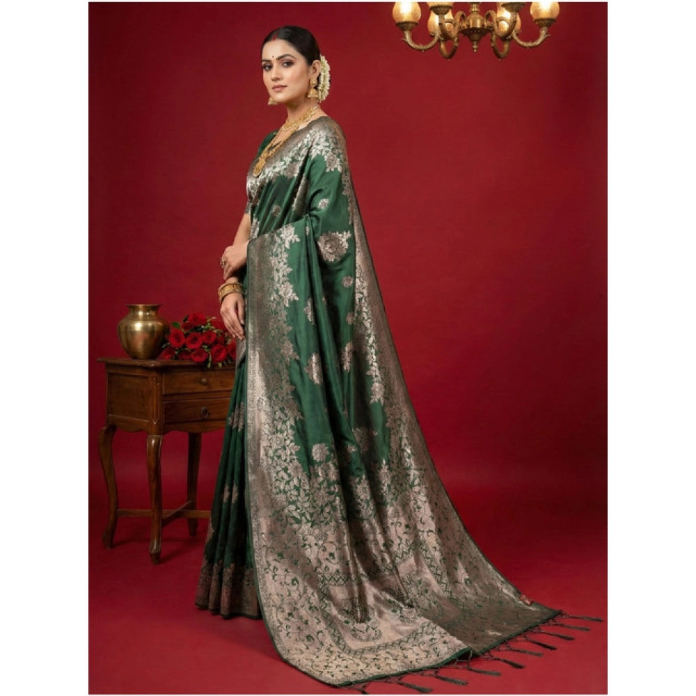 Women's Silk Blend Printed Saree — Dark Green · 1034