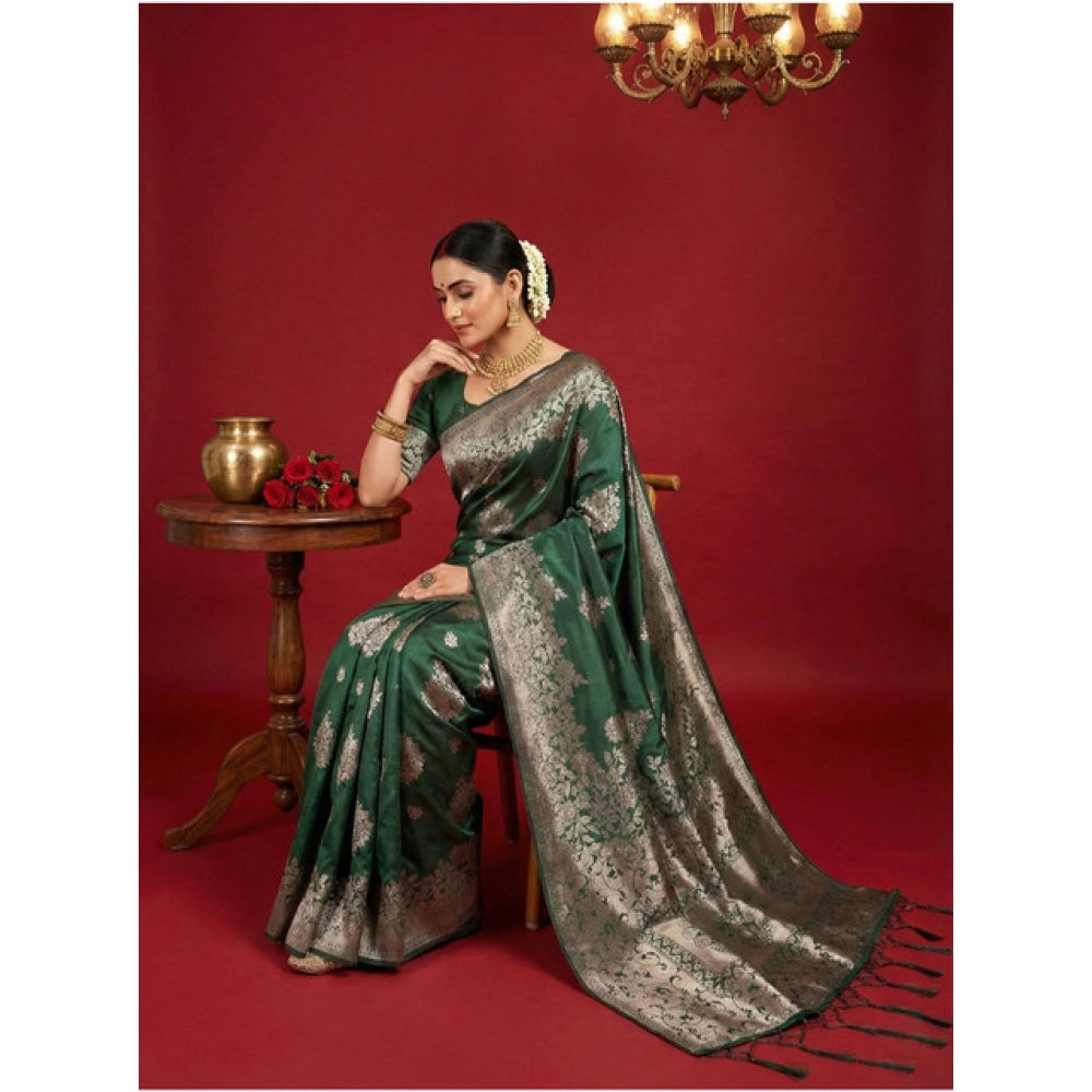 Women's Silk Blend Printed Saree — Dark Green · 1034