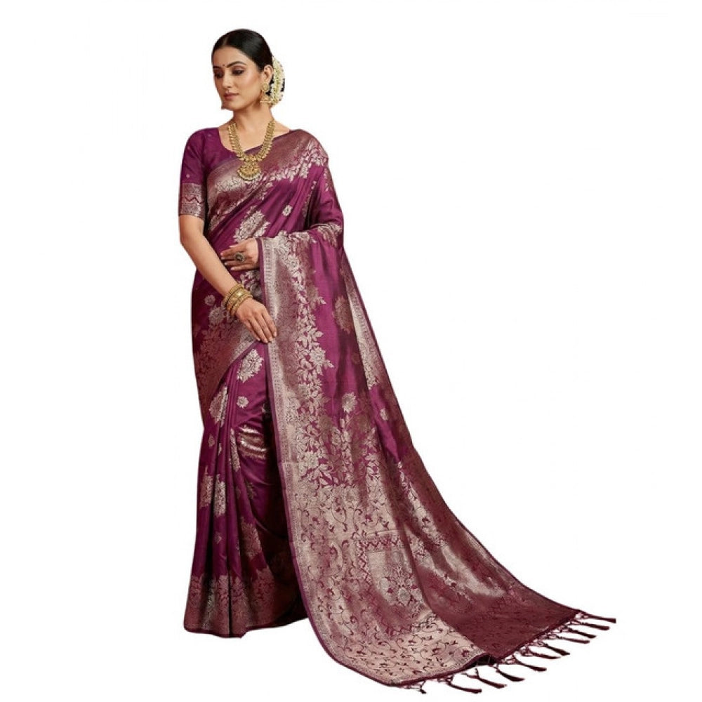 Women's Silk Blend Printed Saree — Purple · 1035