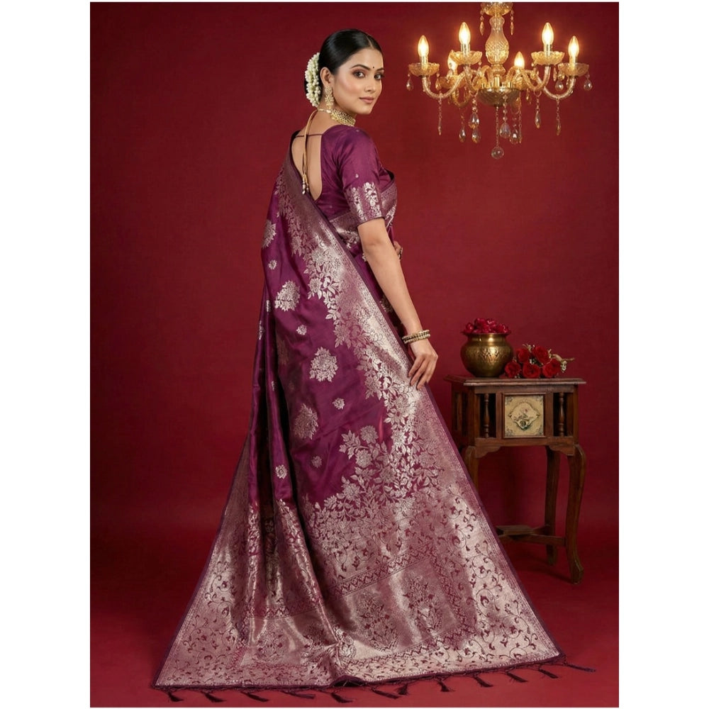 Women's Silk Blend Printed Saree — Purple · 1035