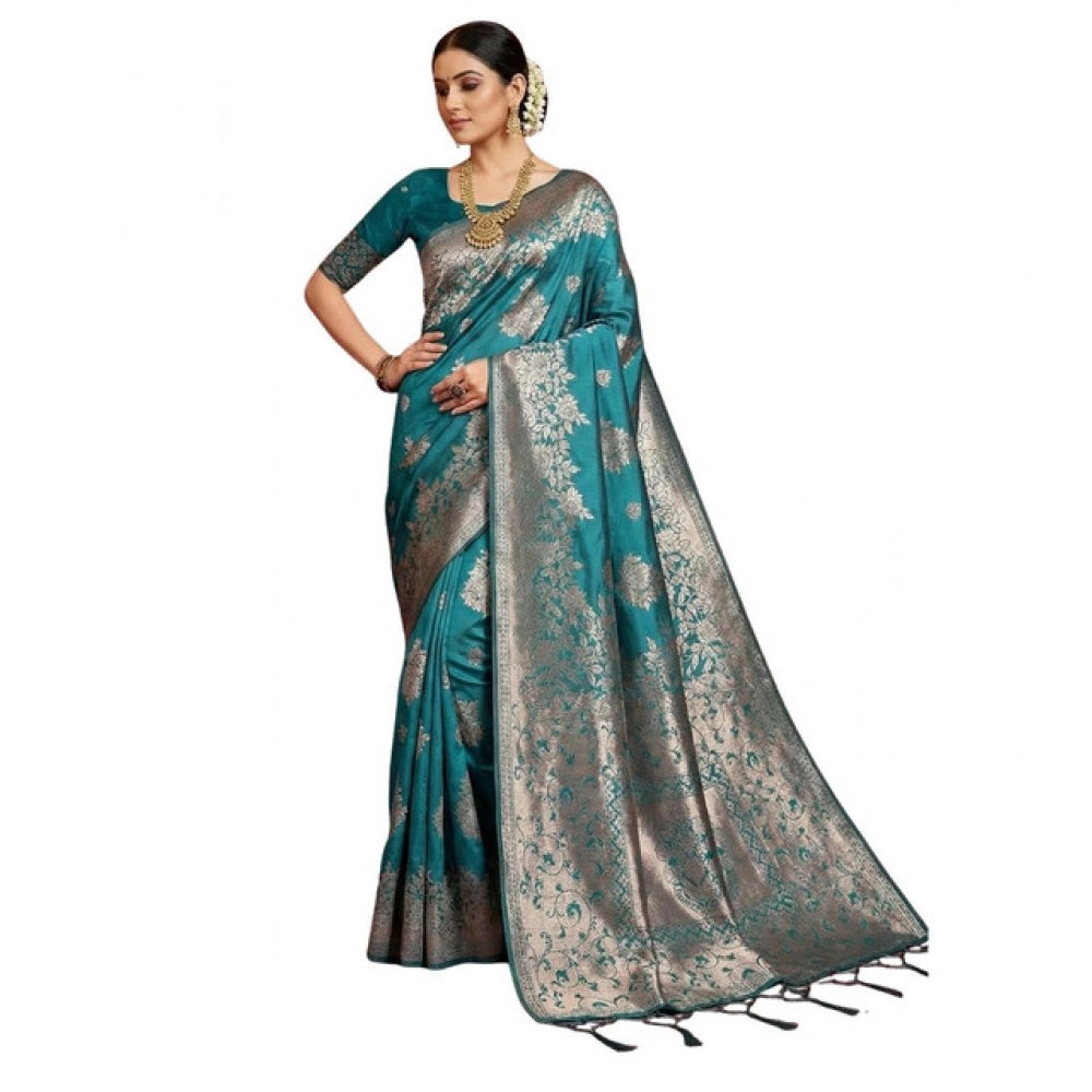 Women's Silk Blend Printed Saree — Sea Green · 1039
