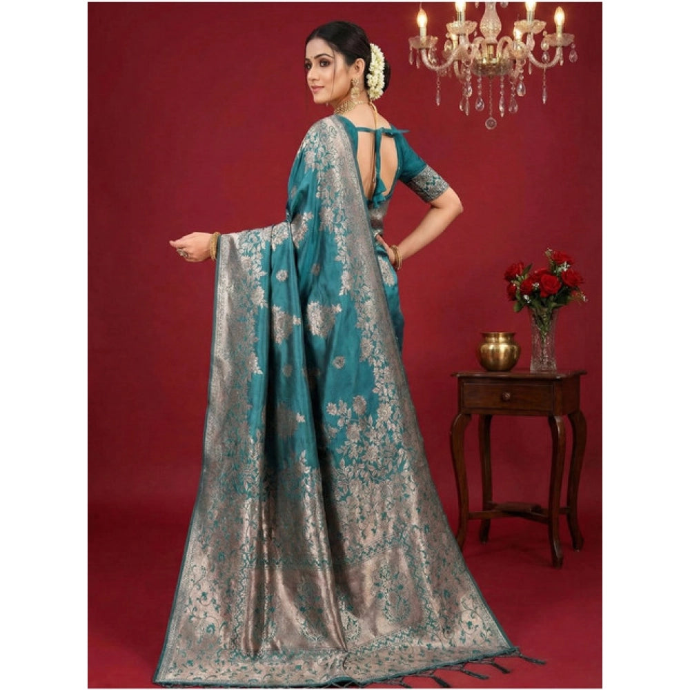 Women's Silk Blend Printed Saree — Sea Green · 1039