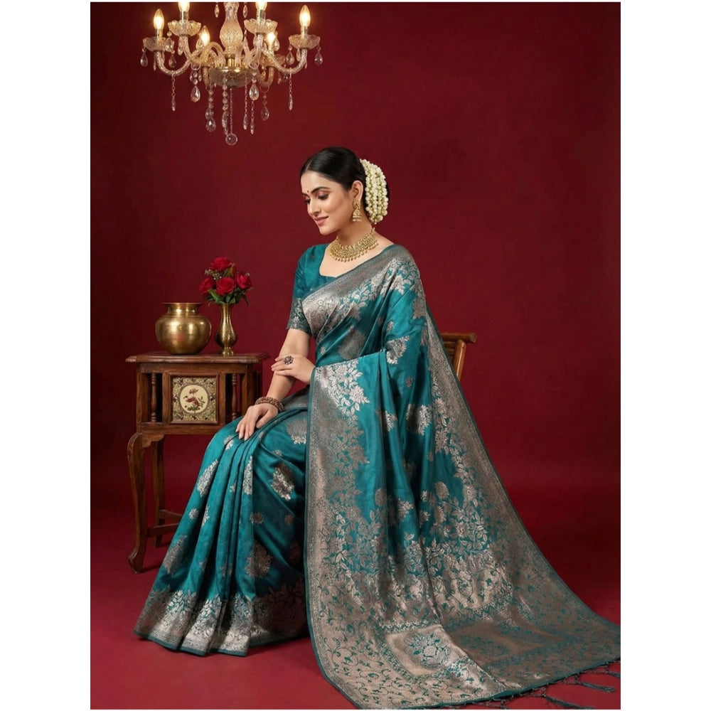 Women's Silk Blend Printed Saree — Sea Green · 1039