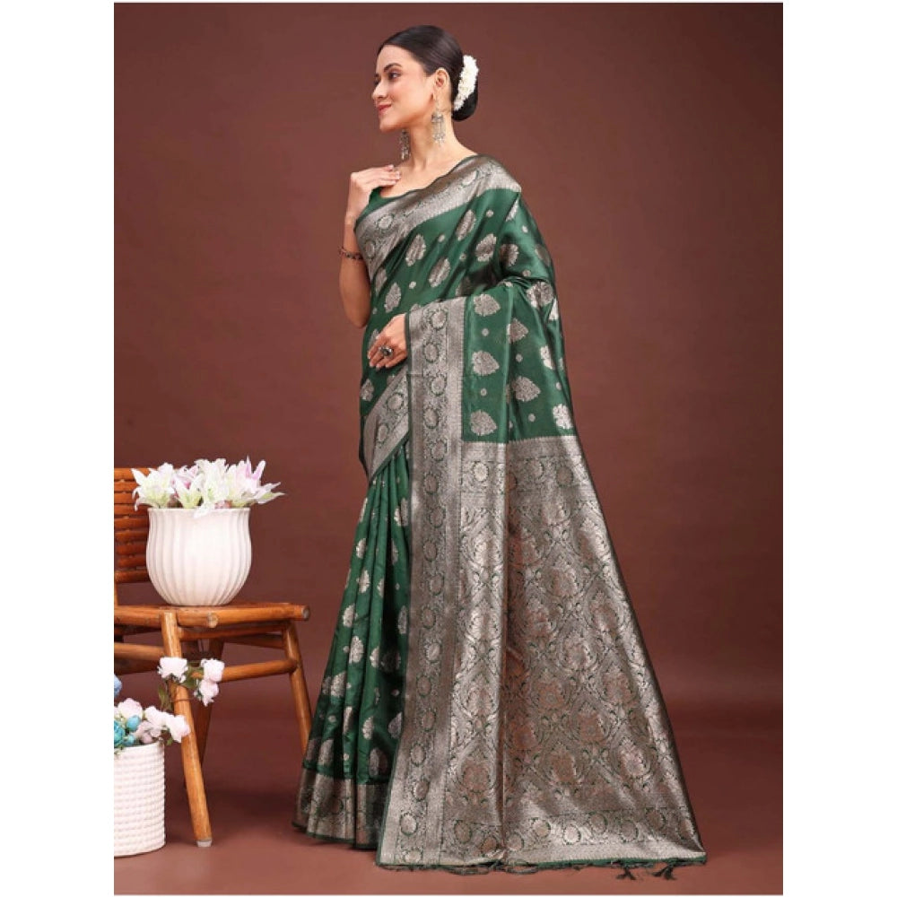 Women's Banarasi Silk Printed Saree — Dark Green · 1041