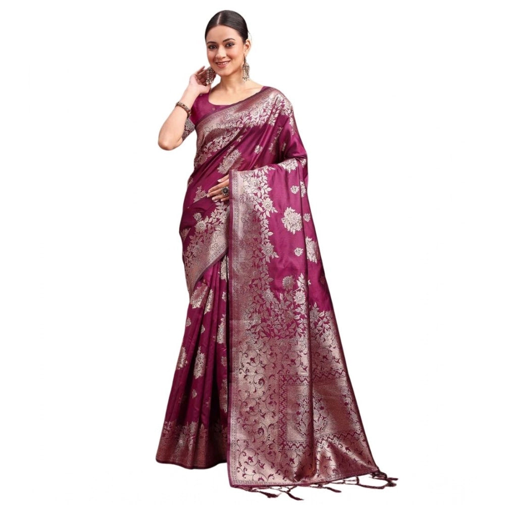 Women's Banarasi Silk Printed Saree — Purple · 1047