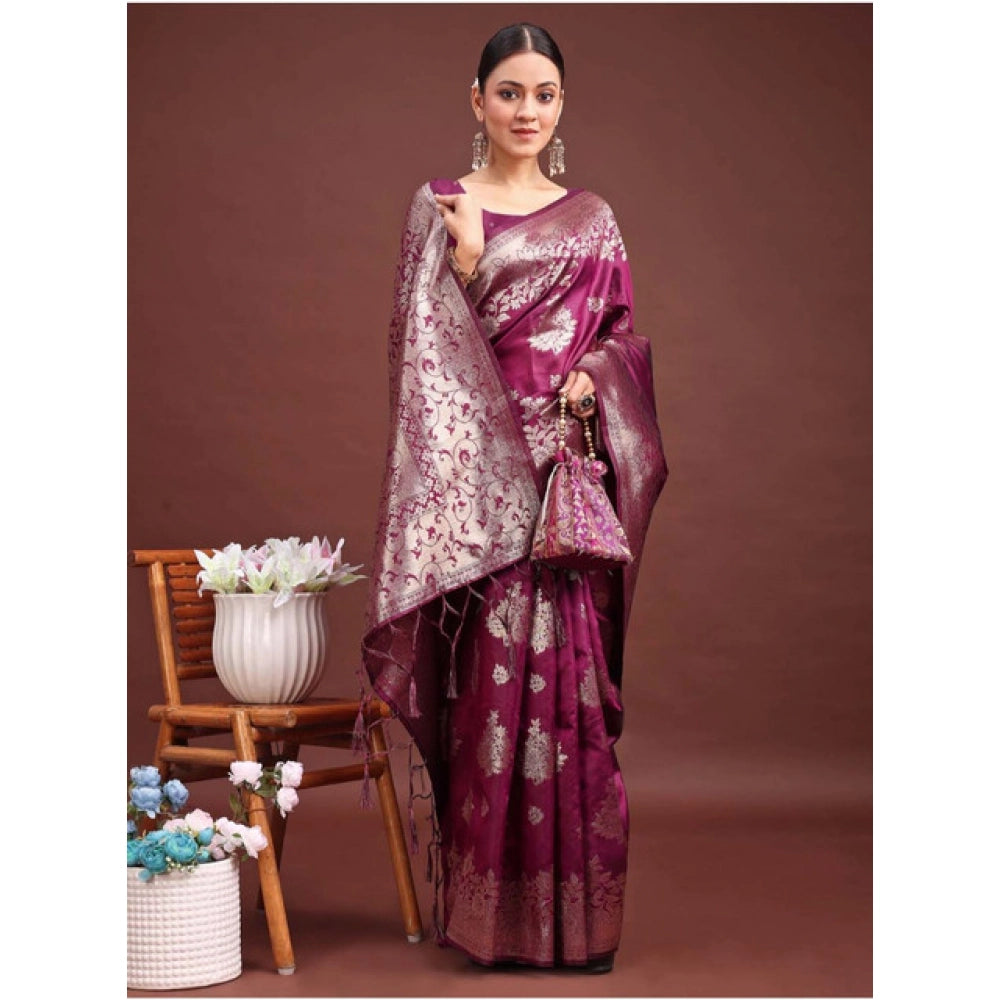 Women's Banarasi Silk Printed Saree — Purple · 1047