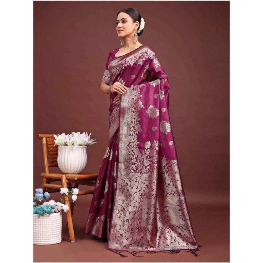 Women's Banarasi Silk Printed Saree — Purple · 1047