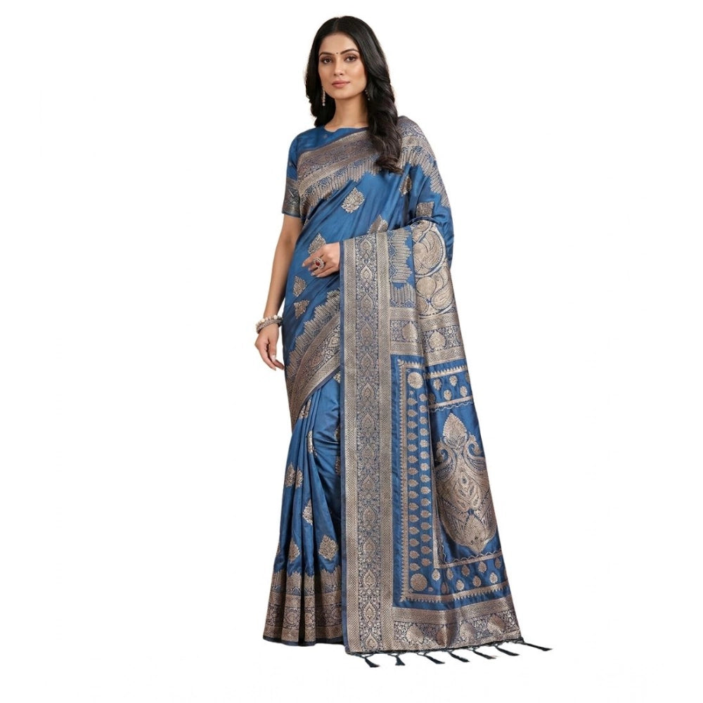 Women's Silk Blend Printed Saree — Sky Blue