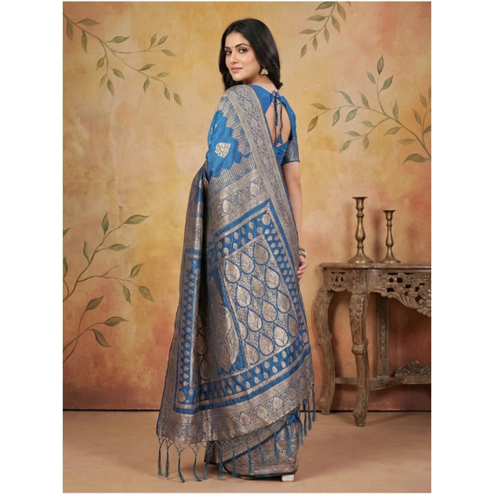Women's Silk Blend Printed Saree — Sky Blue
