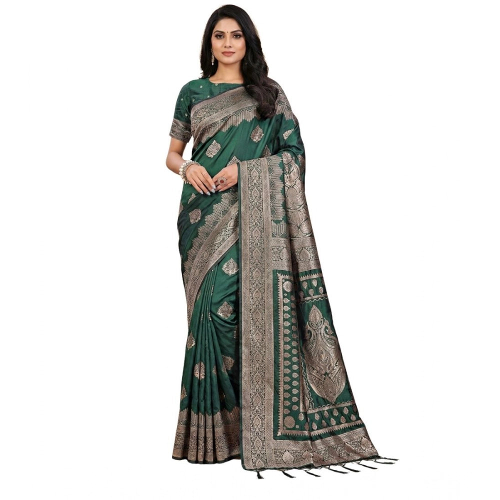 Women's Silk Blend Printed Saree — Green