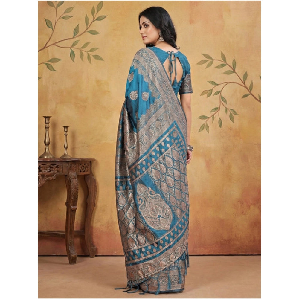 Women's Silk Blend Printed Saree — Teal