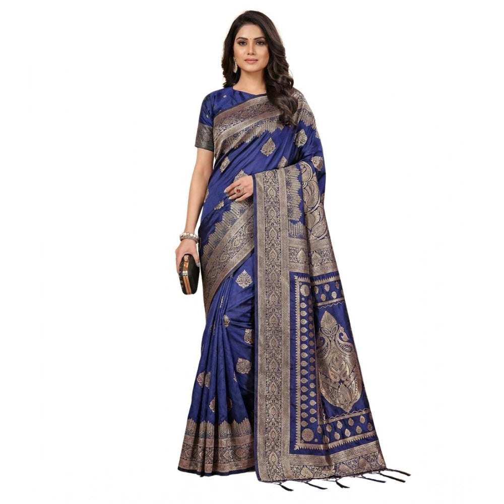 Women's Silk Blend Printed Saree — Navy Blue · 1056