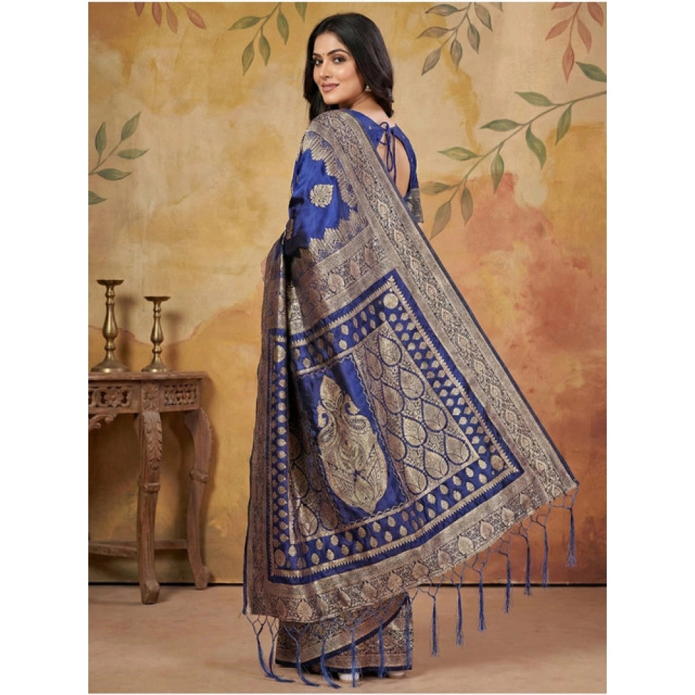 Women's Silk Blend Printed Saree — Navy Blue · 1056