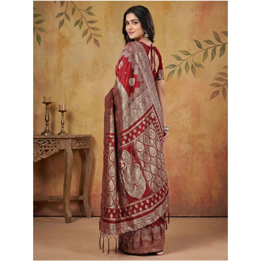 Women's Silk Blend Printed Saree — Maroon · 1057