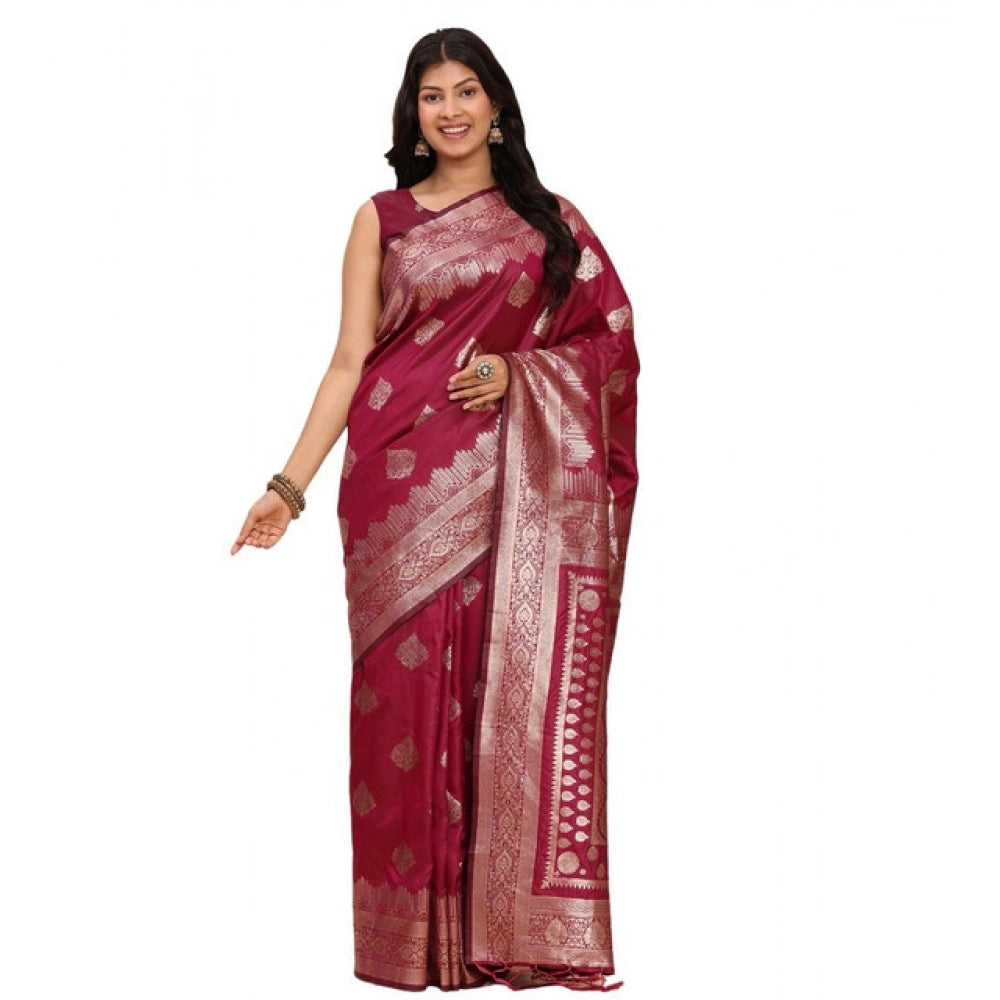 Women's Banarasi Silk Printed Saree — Magenta · 1058