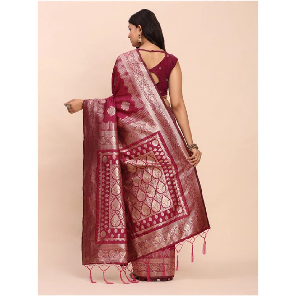 Women's Banarasi Silk Printed Saree — Magenta · 1058