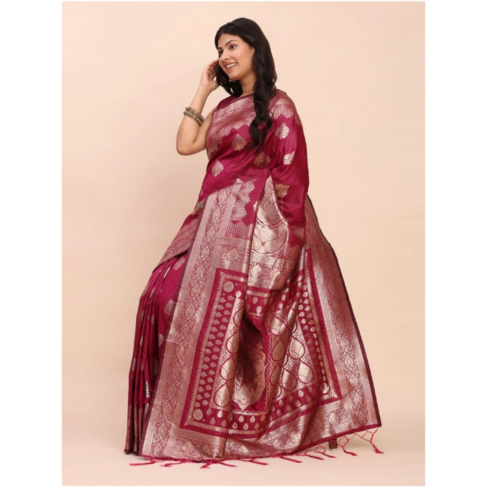 Women's Banarasi Silk Printed Saree — Magenta · 1058