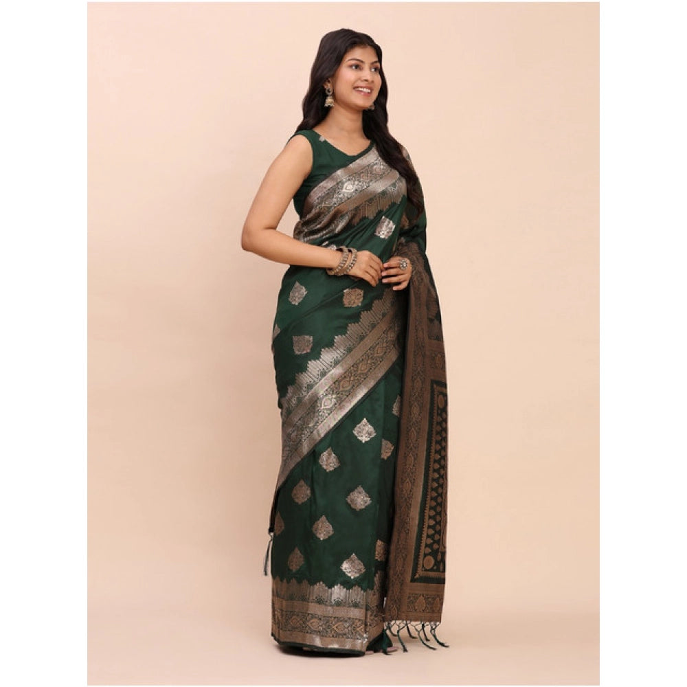 Women's Banarasi Silk Printed Saree — Green · 1059
