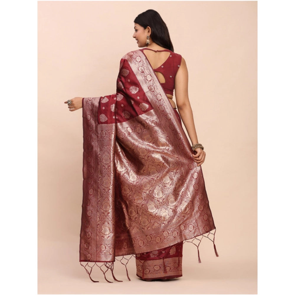 Women's Banarasi Silk Printed Saree — Maroon · 1060