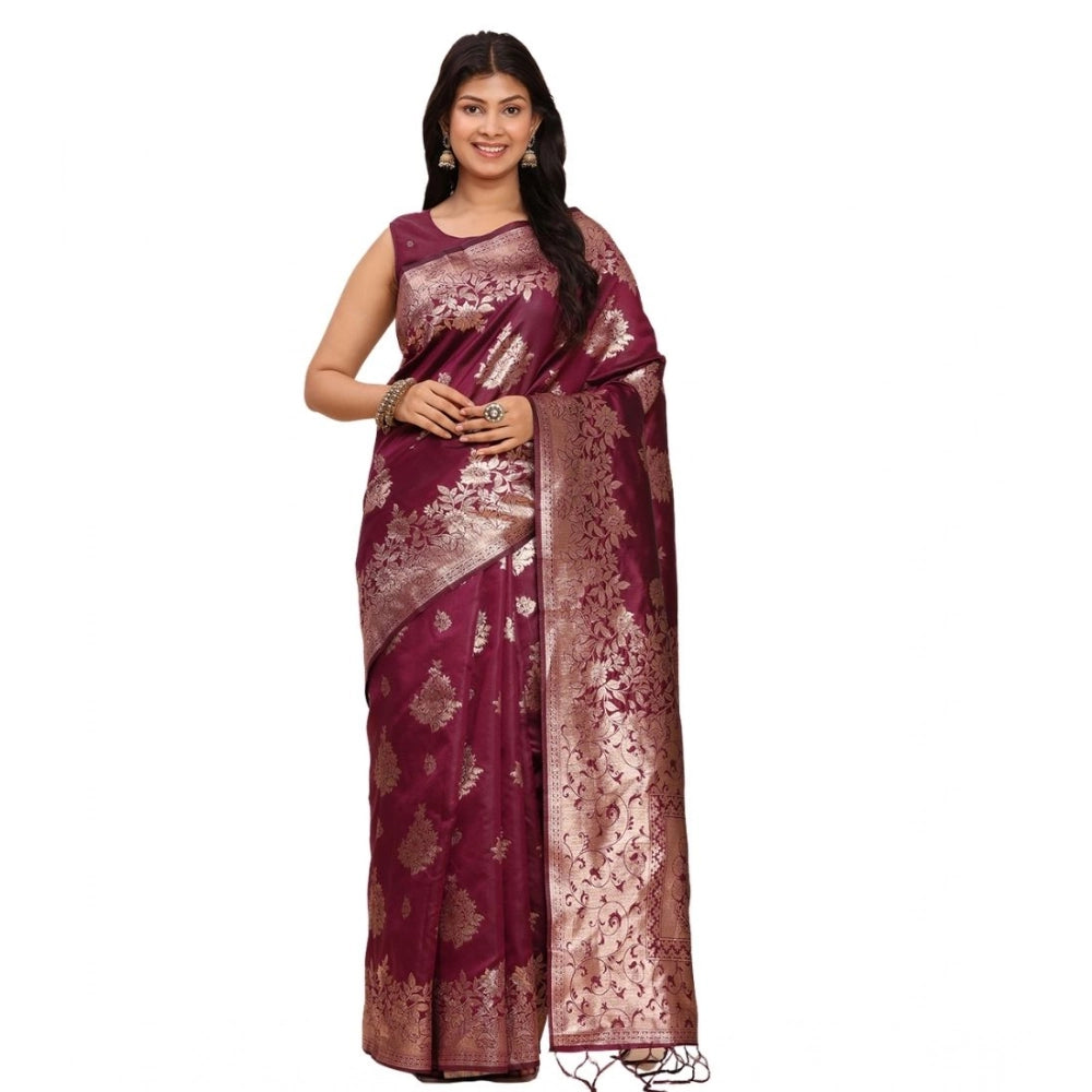 Women's Banarasi Silk Printed Saree — Purple · 1061
