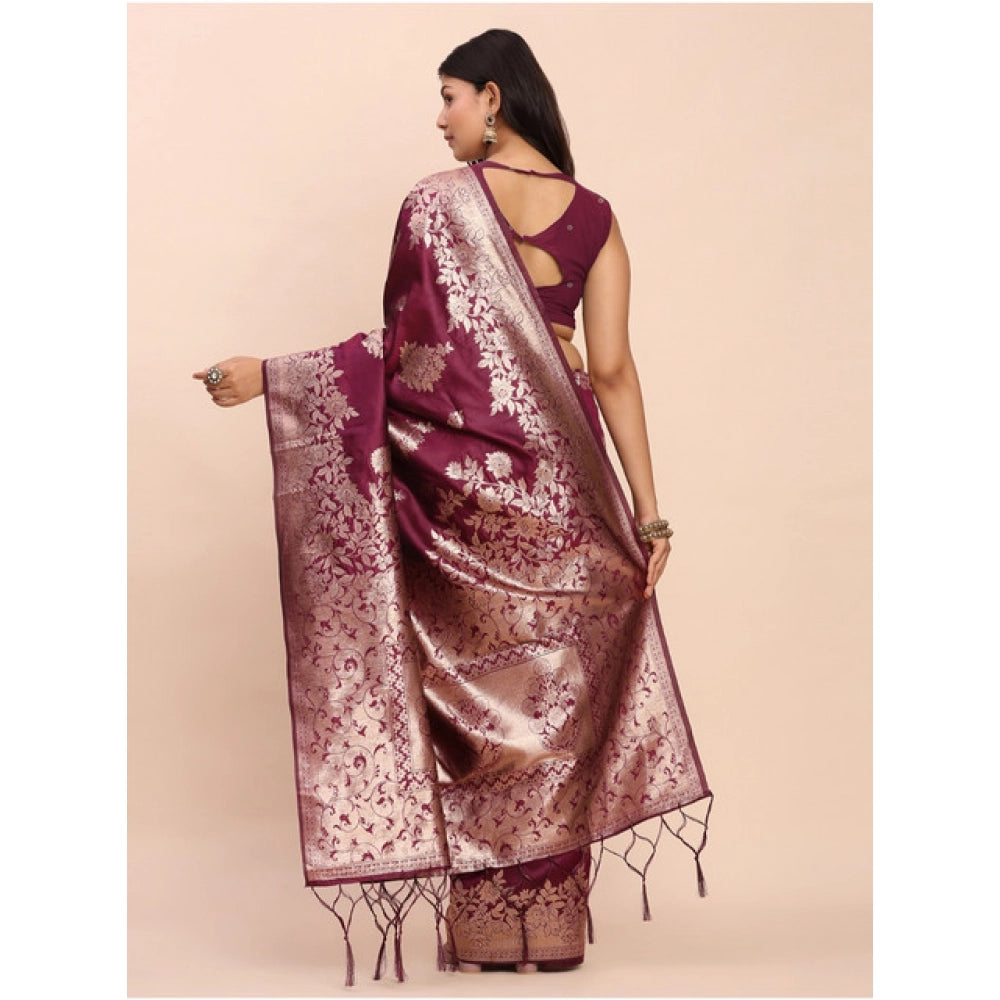 Women's Banarasi Silk Printed Saree — Purple · 1061